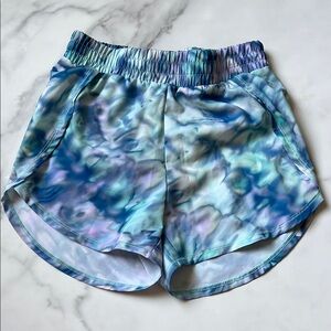 All in Motion Blue and Purple Athletic Shorts Vibrant Tie-Dye
